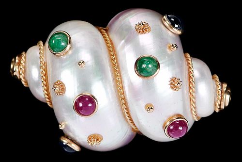 14KT. MAZ TURBO SHELL, WITH RUBY,