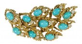 14KT. TURQUOISE AND DIAMOND BR