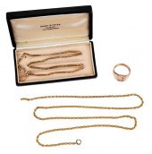 14KT. WATCH CHAIN, SIGNET RING