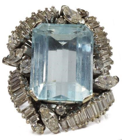 14KT WG, 12.50CT AQUAMARINE & 2CTTW