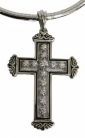 14KT WG, ENAMEL & DIAMOND CROS