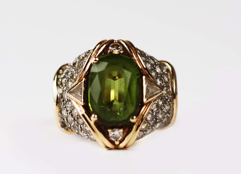 14KT YELLOW GOLD AND GREEN