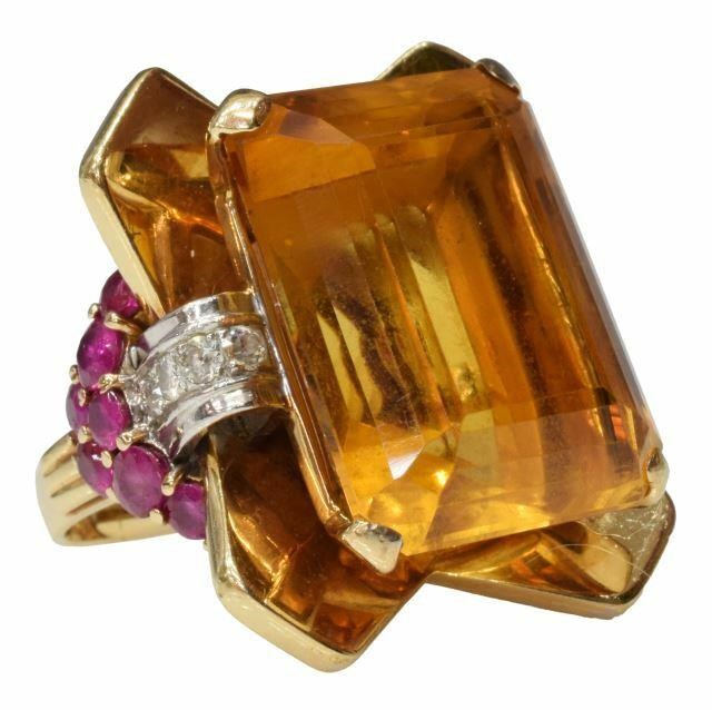 14KT YG, 33CT CITRINE, DIAMOND &
