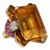 14KT YG, 33CT CITRINE, DIAMOND