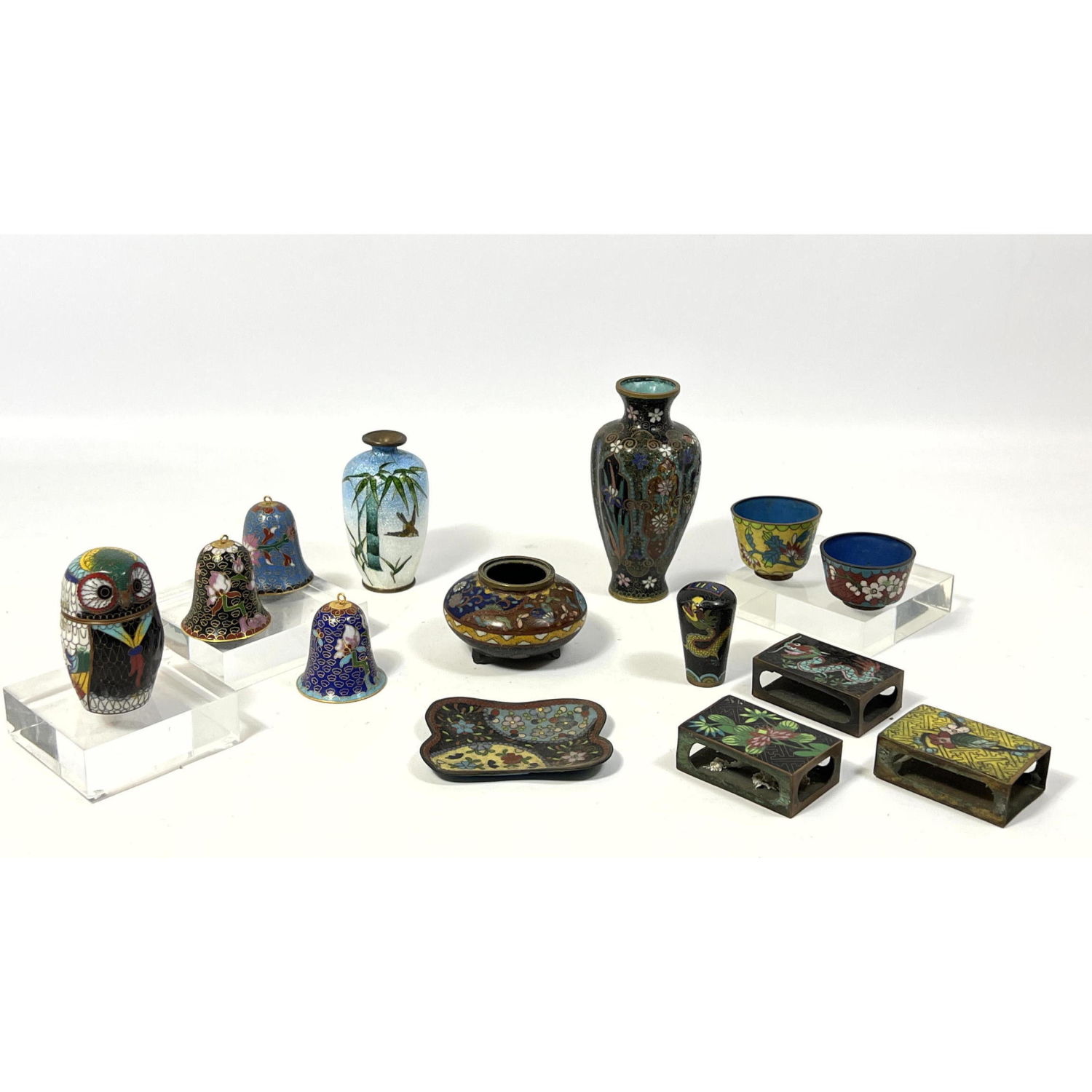14pc Cloisonne small vases,