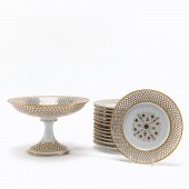14PC CZECH GILT & WHITE PORCEL