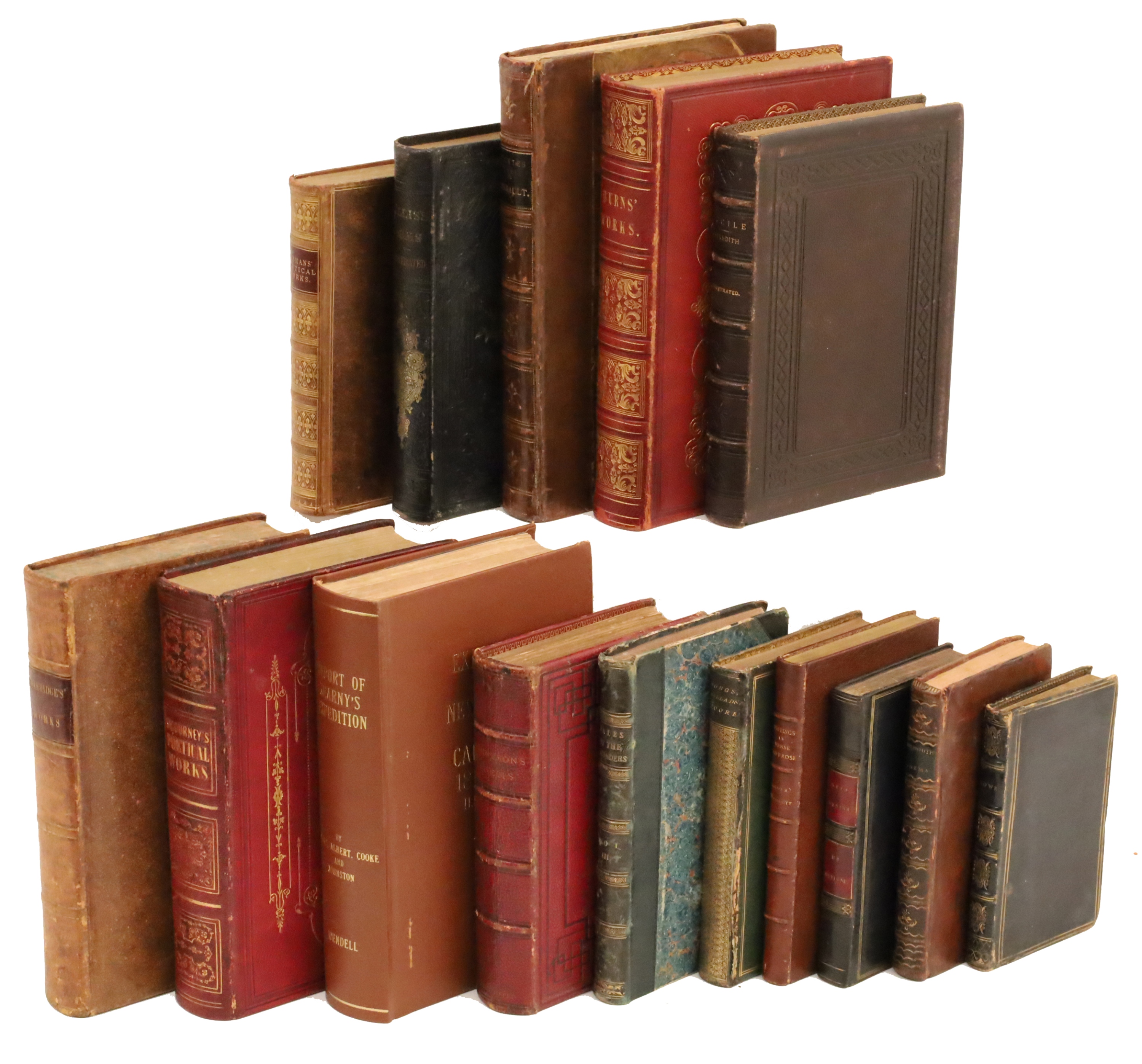 15 ANTIQUE LEATHER BOUND BOOKS,