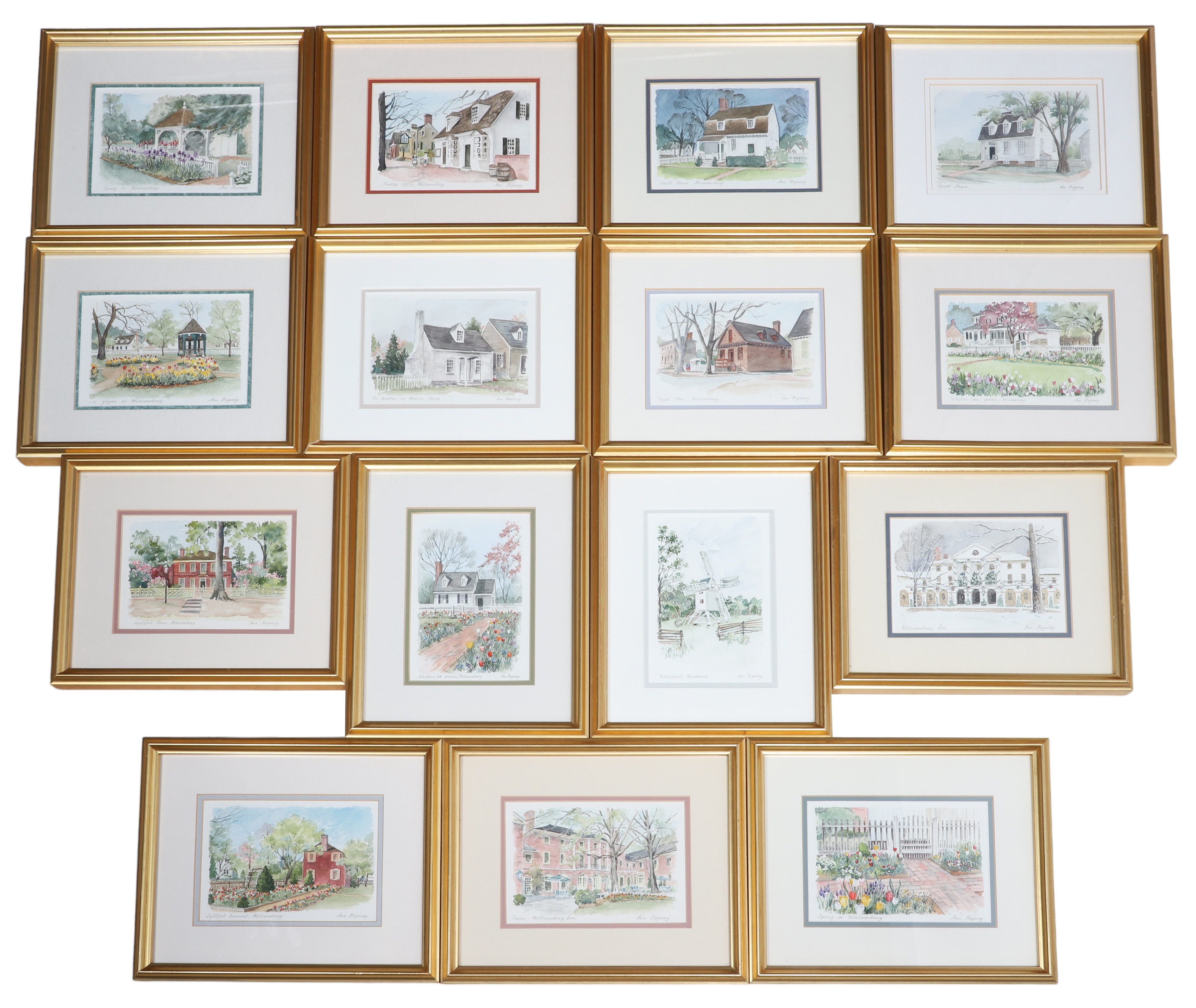 (15) Framed watercolors,