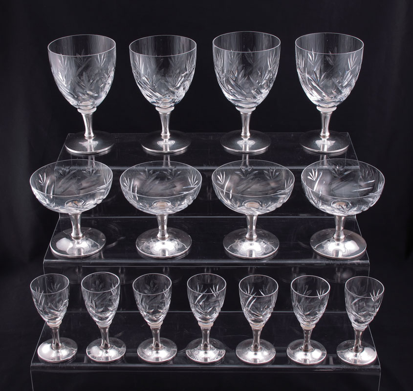 15 GORHAM STERLING BASE CUT GLASS