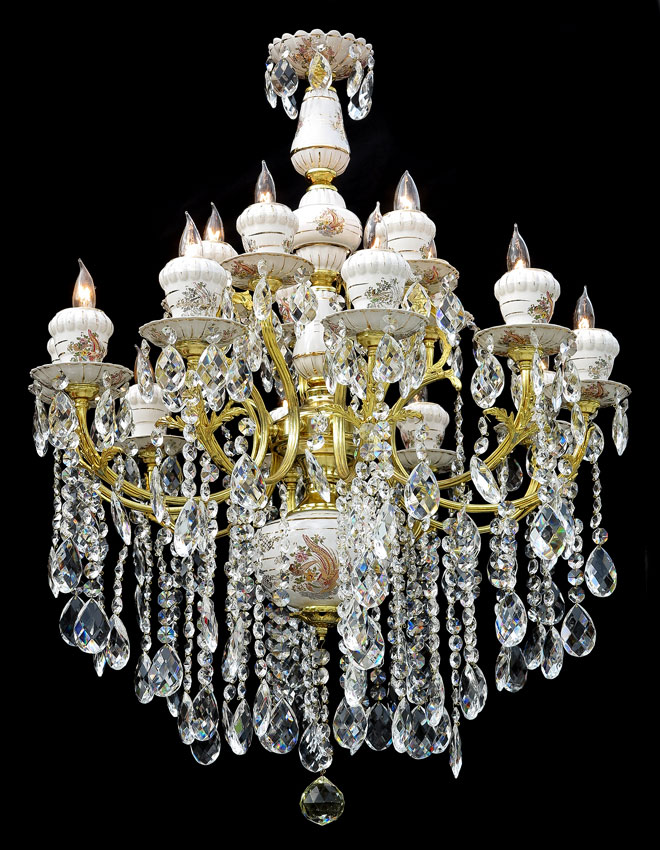 15 LIGHT BRASS PORCELAIN AND