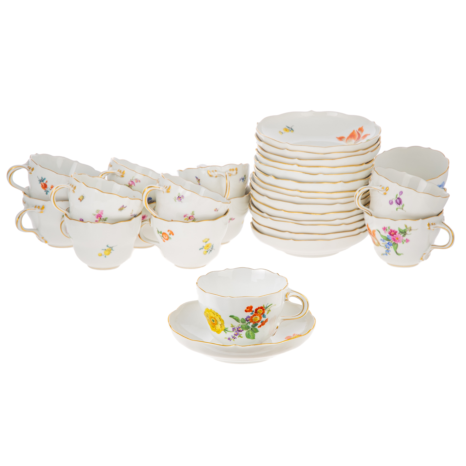15 MEISSEN PORCELAIN TEACUPS &