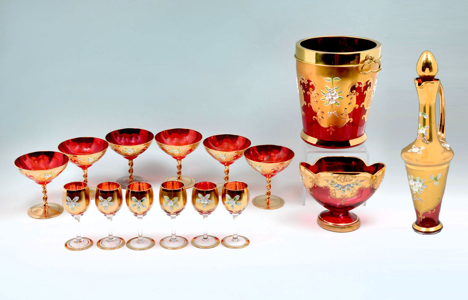 15 PC. ITALIAN ENAMELED CRANBERRY