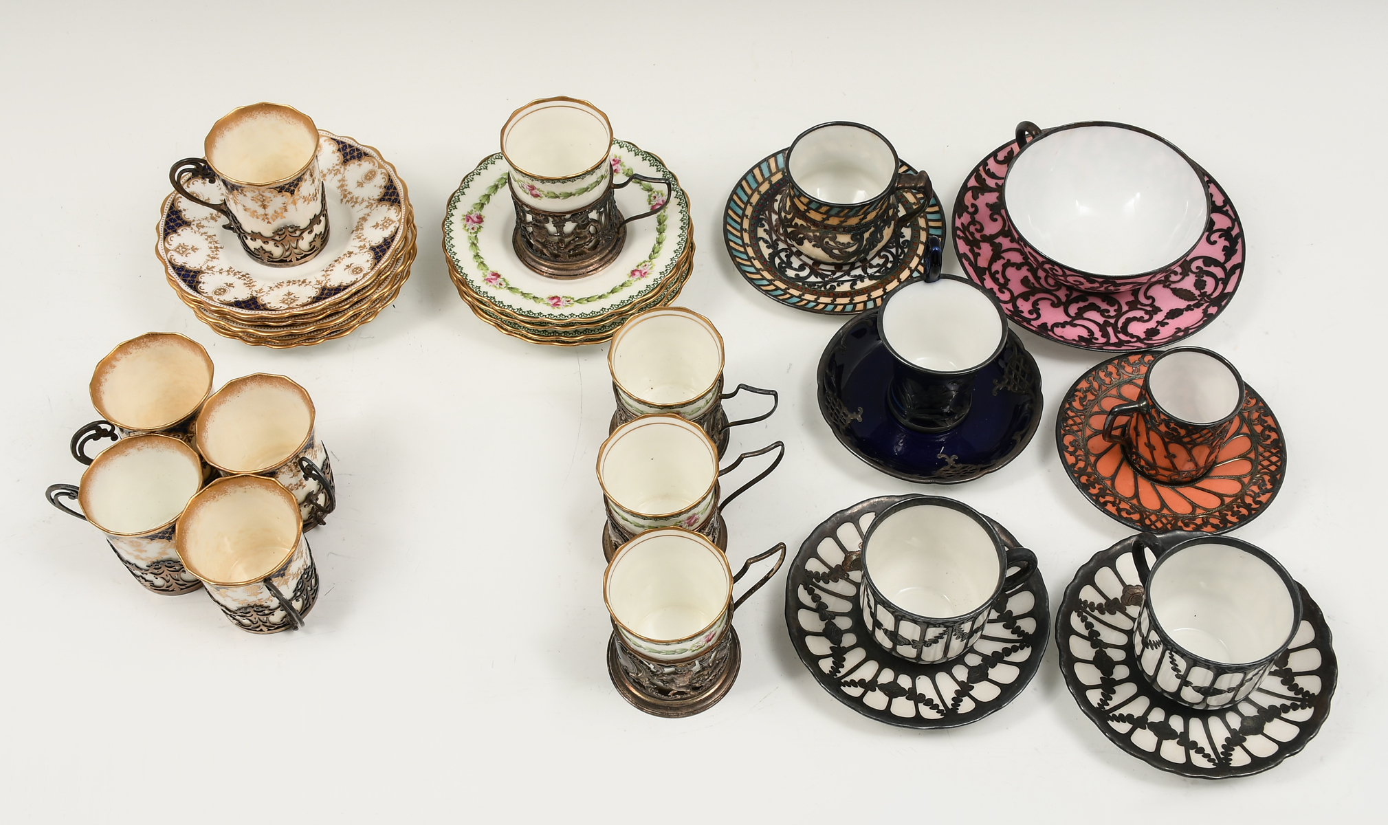 15 PC. STERLING OVER LAY TEACUPS