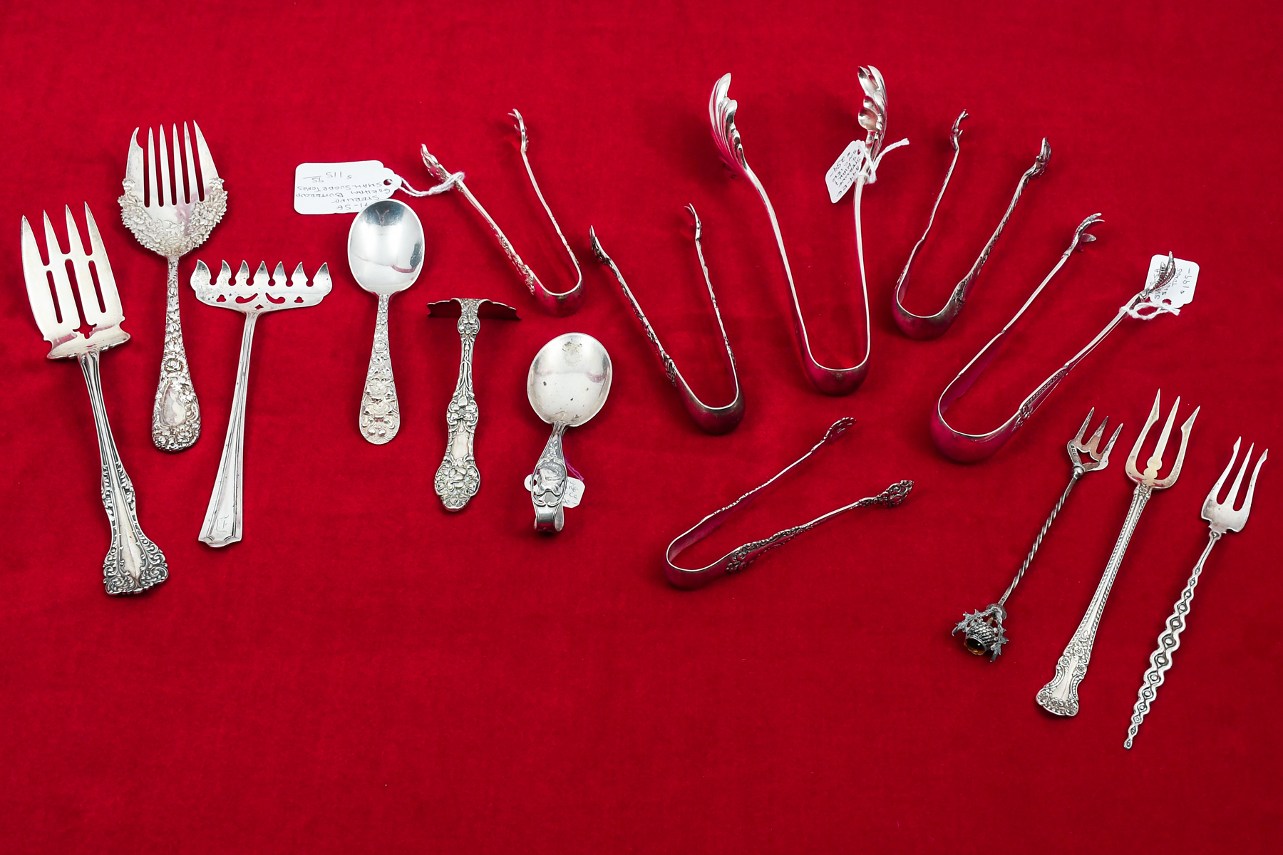 15 PC. STERLING SUGAR TONGS, FORKS,