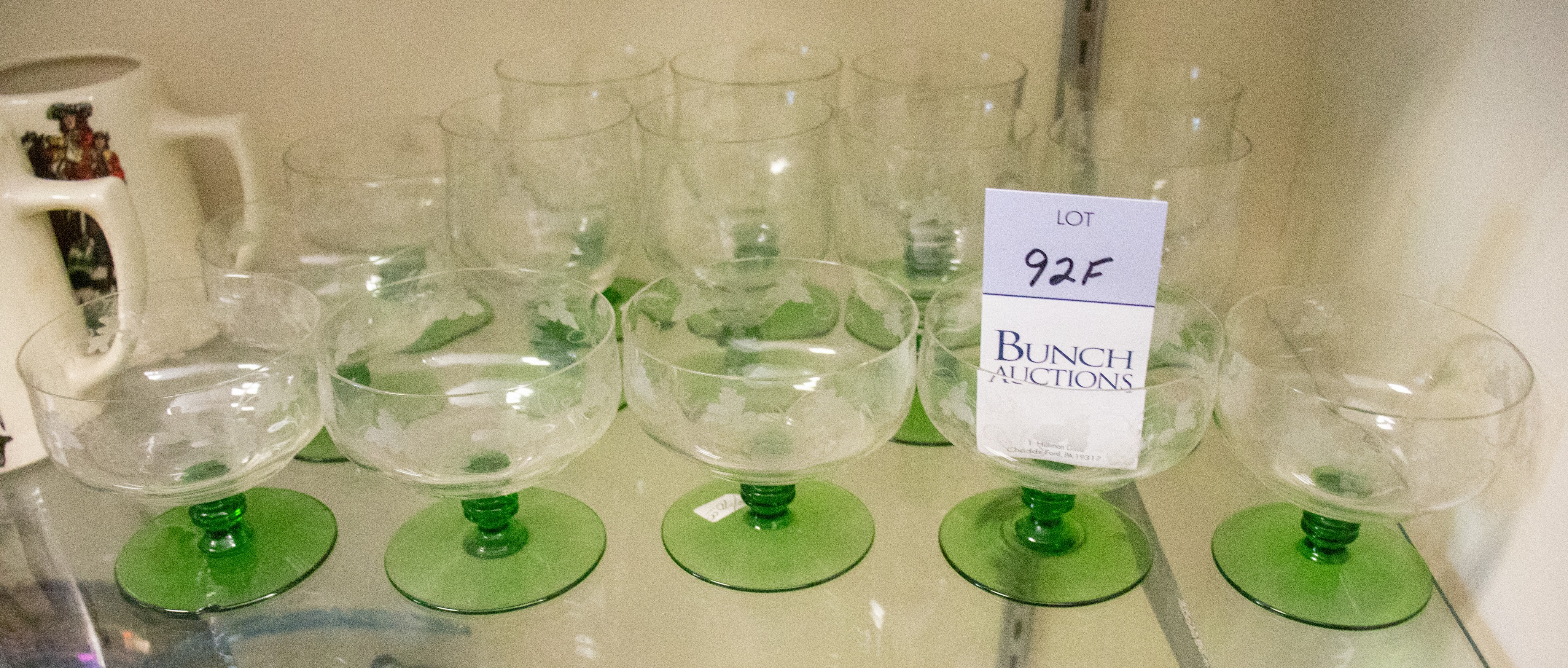 (15) Pcs green & clear glass