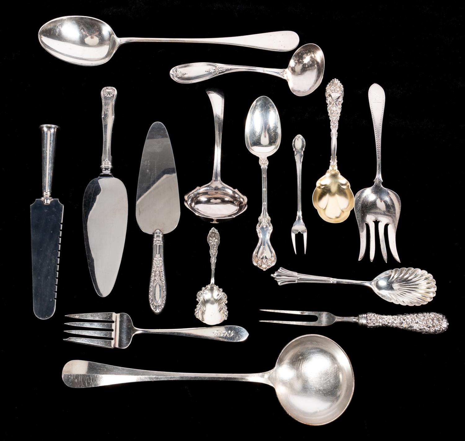 15 PCS SILVER SERVING PIECES,