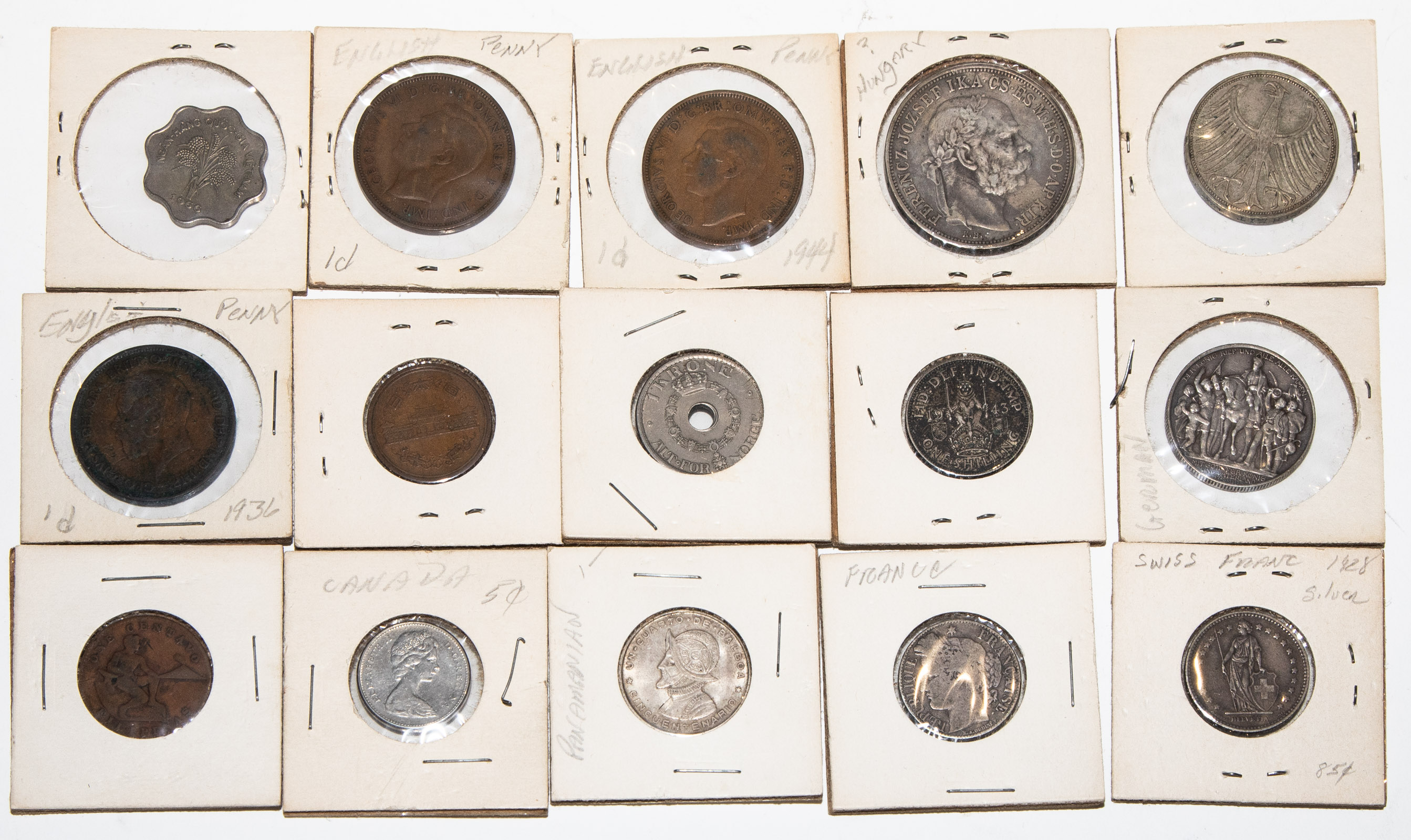 15 WORLD COINS IN 2X2'S WITH