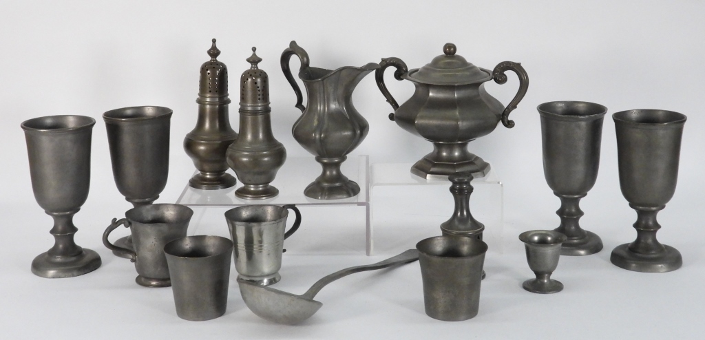 15PC ASSORTED PEWTER TABLEWARE