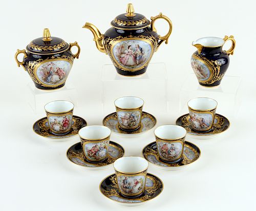 15PC SEVRES COBALT GILT PORCELAIN