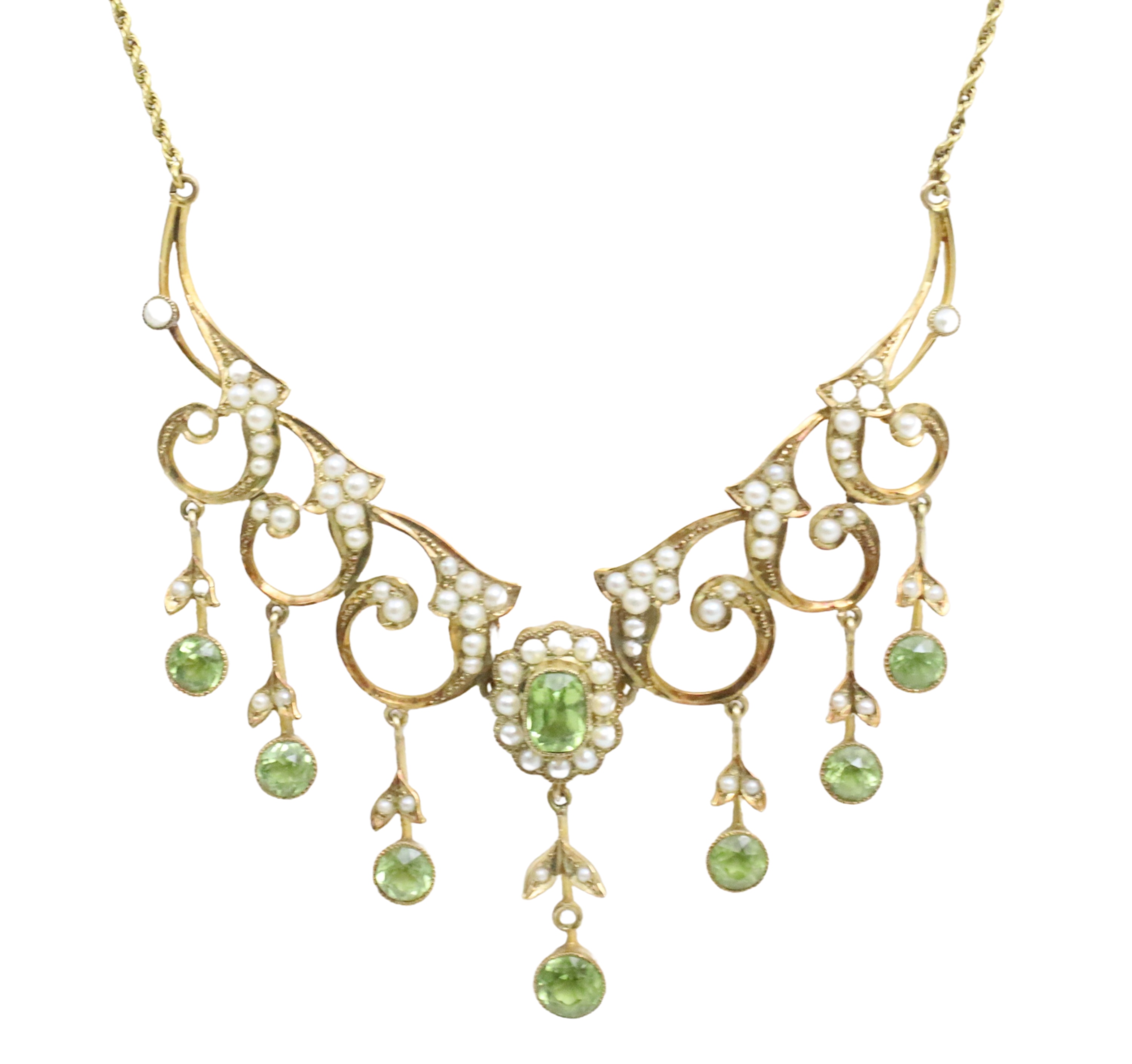 16" 14K YG PERIDOT & PEARL NECKLACE