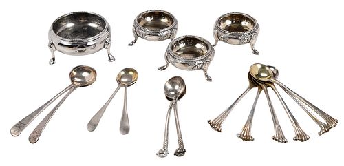 16 ENGLISH SILVER OPEN SALTS AND