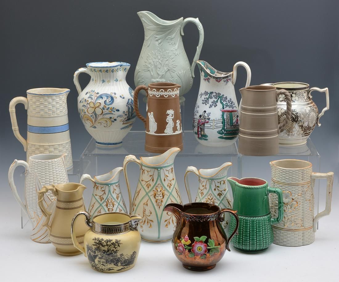 16 MILK PITCHERS, ENGLISH AND
