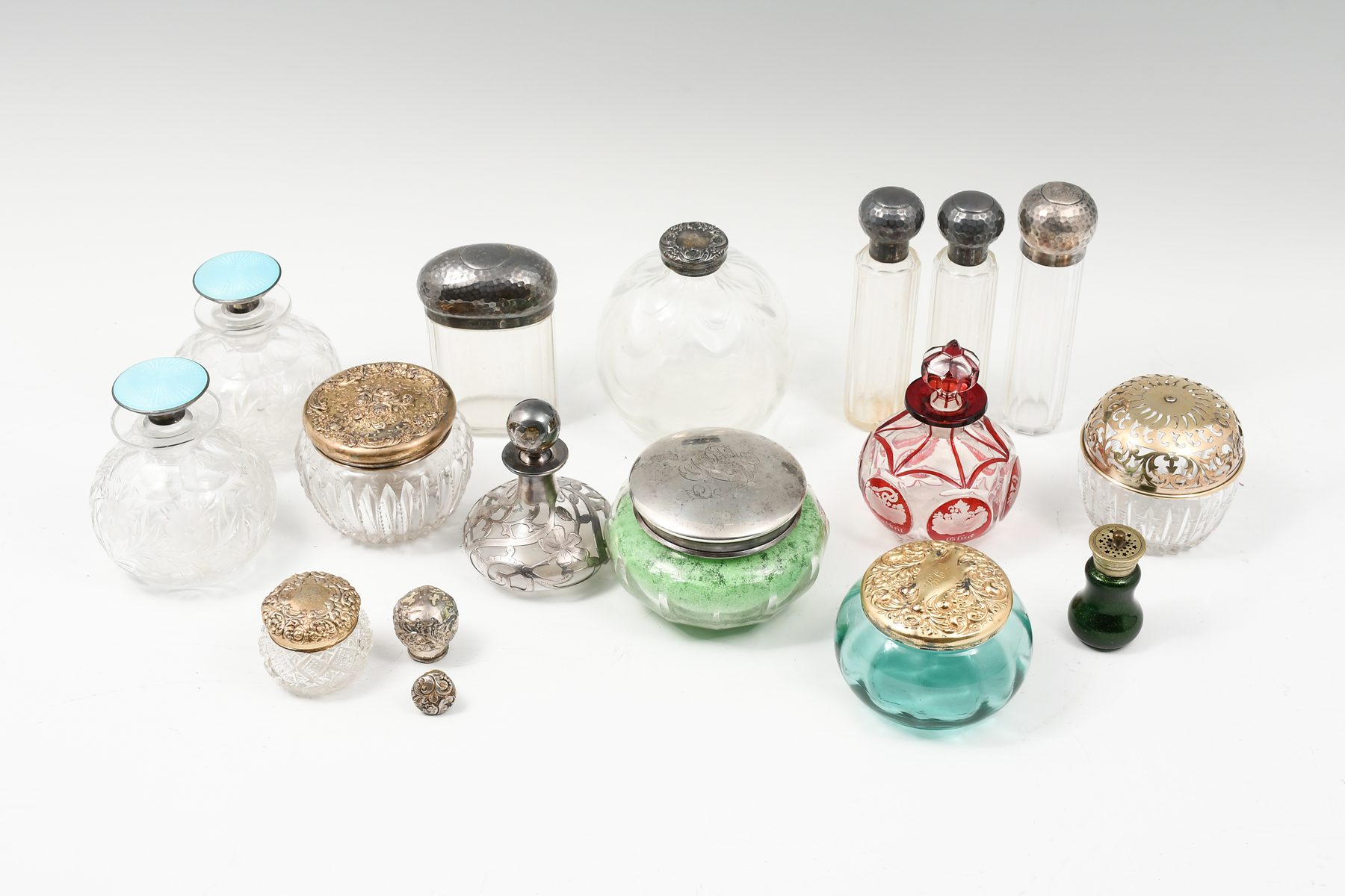 16 PC. PERFUME BOTTLES & DRESSER