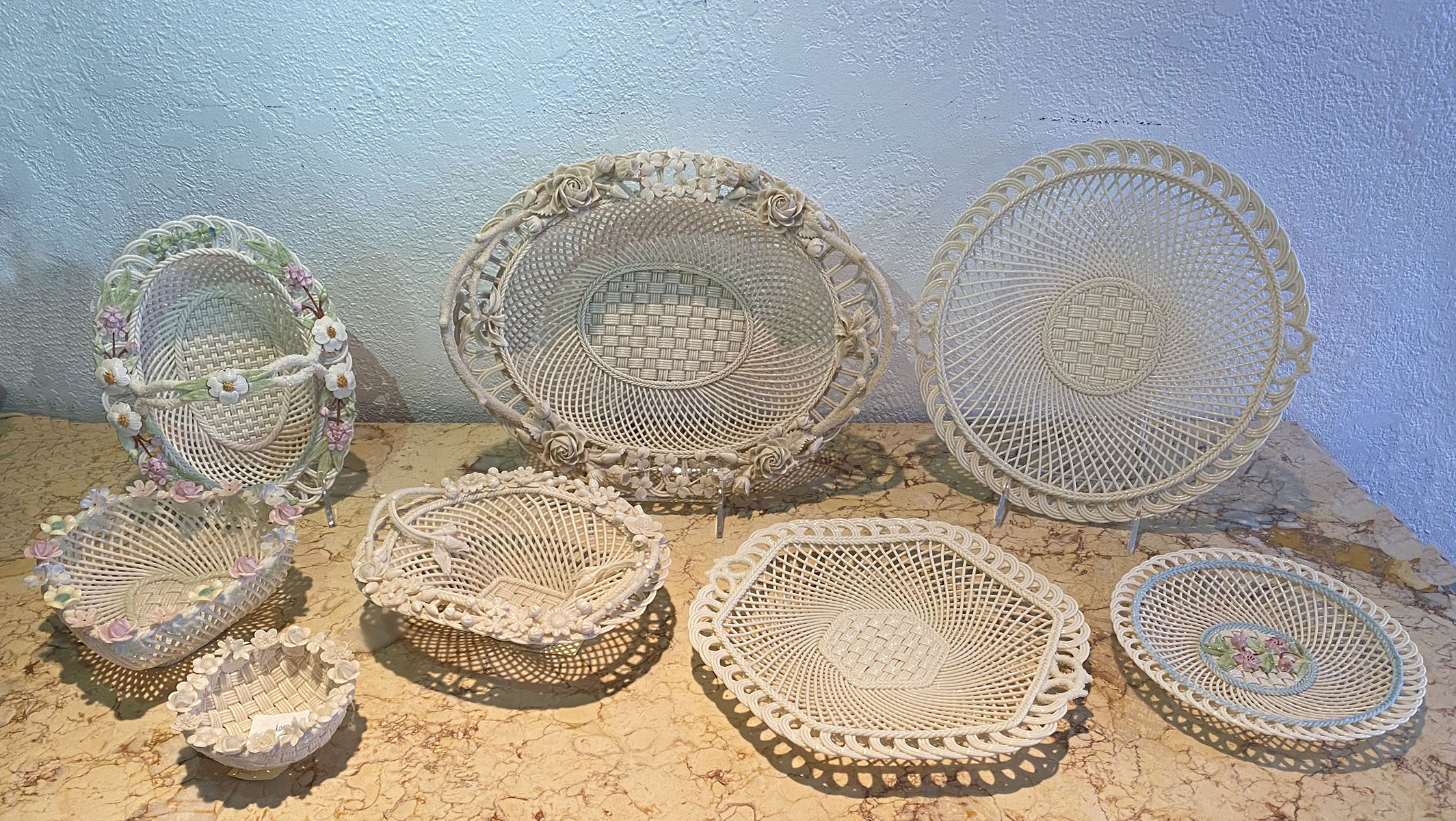 16 PIECE LOT BELLEEK BASKETS AND