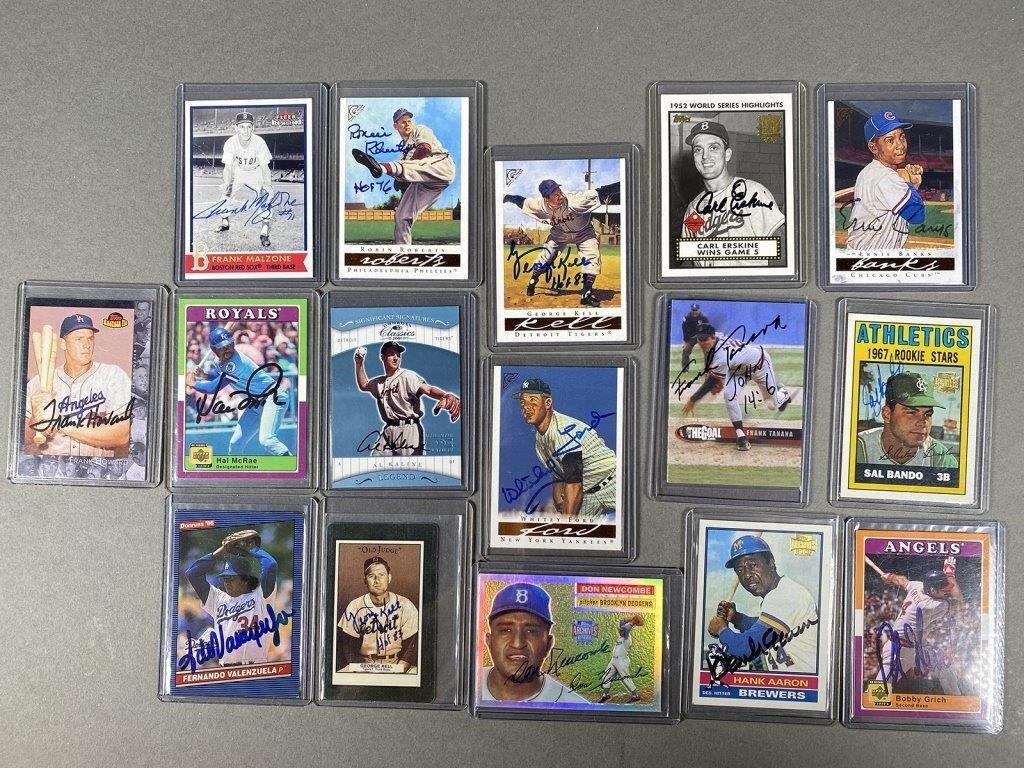 16 SIGNED BASEBALL CARDS, AARON,