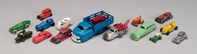 16 toy vehicles: 14 cast metal, two
