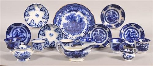 16 VARIOUS PIECES OF FLOW BLUE