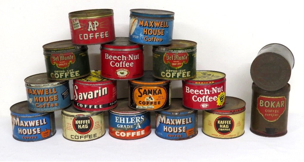 16 VINTAGE 1LB COFFEE CANS -
