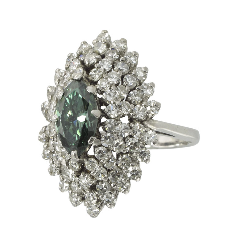 1.63 CT BLUE GREEN DIAMOND RING: