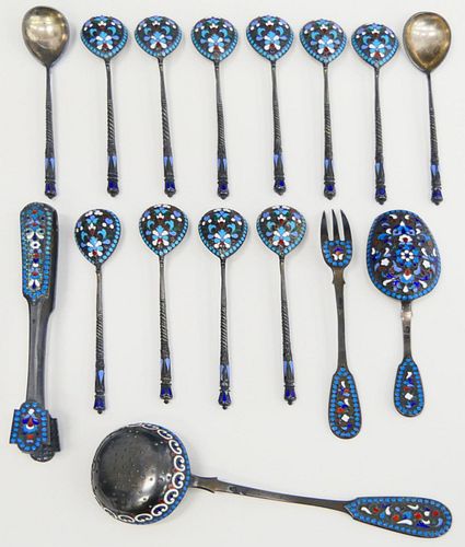 16PC ANTIQUE RUSSIAN 84 SILVER