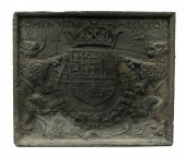 16TH C. IRON FIREBACK WITH CRE
