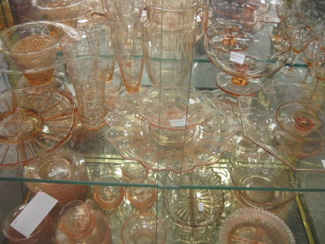 17 pcs. Pink Depression Glass