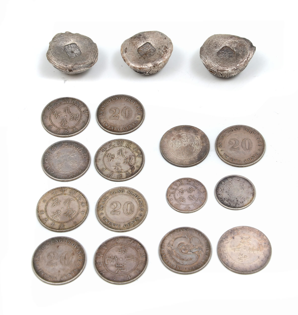 17 PIECE CHINESE SILVER INGOT AND