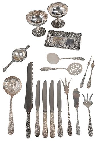 17 PIECES OF REPOUSSE STERLING