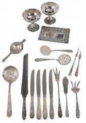 17 PIECES OF REPOUSSE STERLING