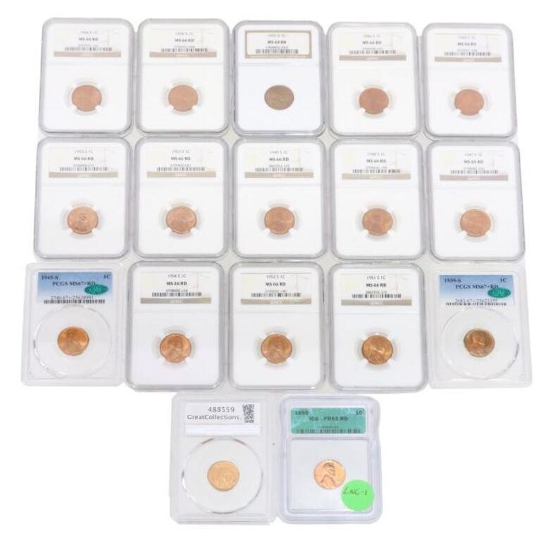 (17) US ONE CENT PENNY GRADED,