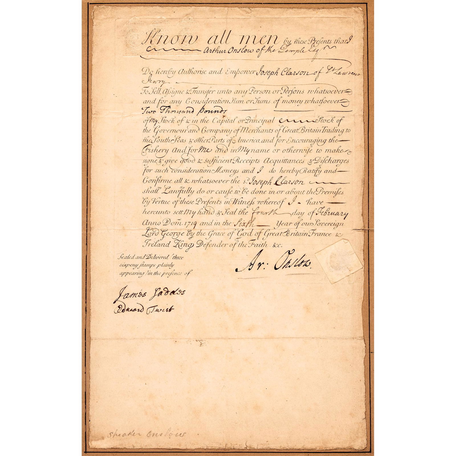 1719 INDENTURE SIGNED BY GREAT