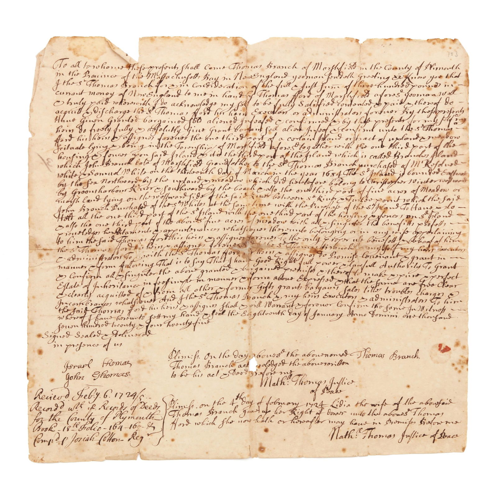 1724 MASSACHUSETTS LAND TRANSFER