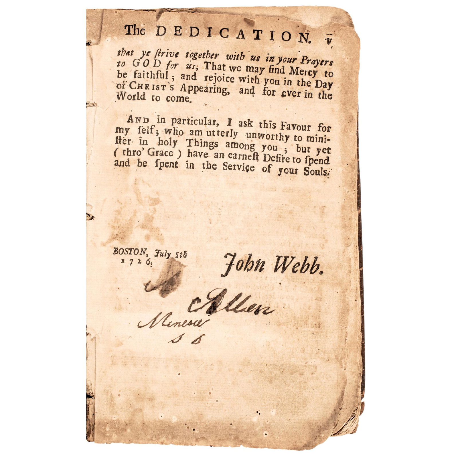 1726 COLONIAL BOSTON BOOK: