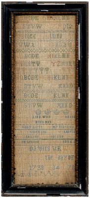 1738 English band sampler, stitched