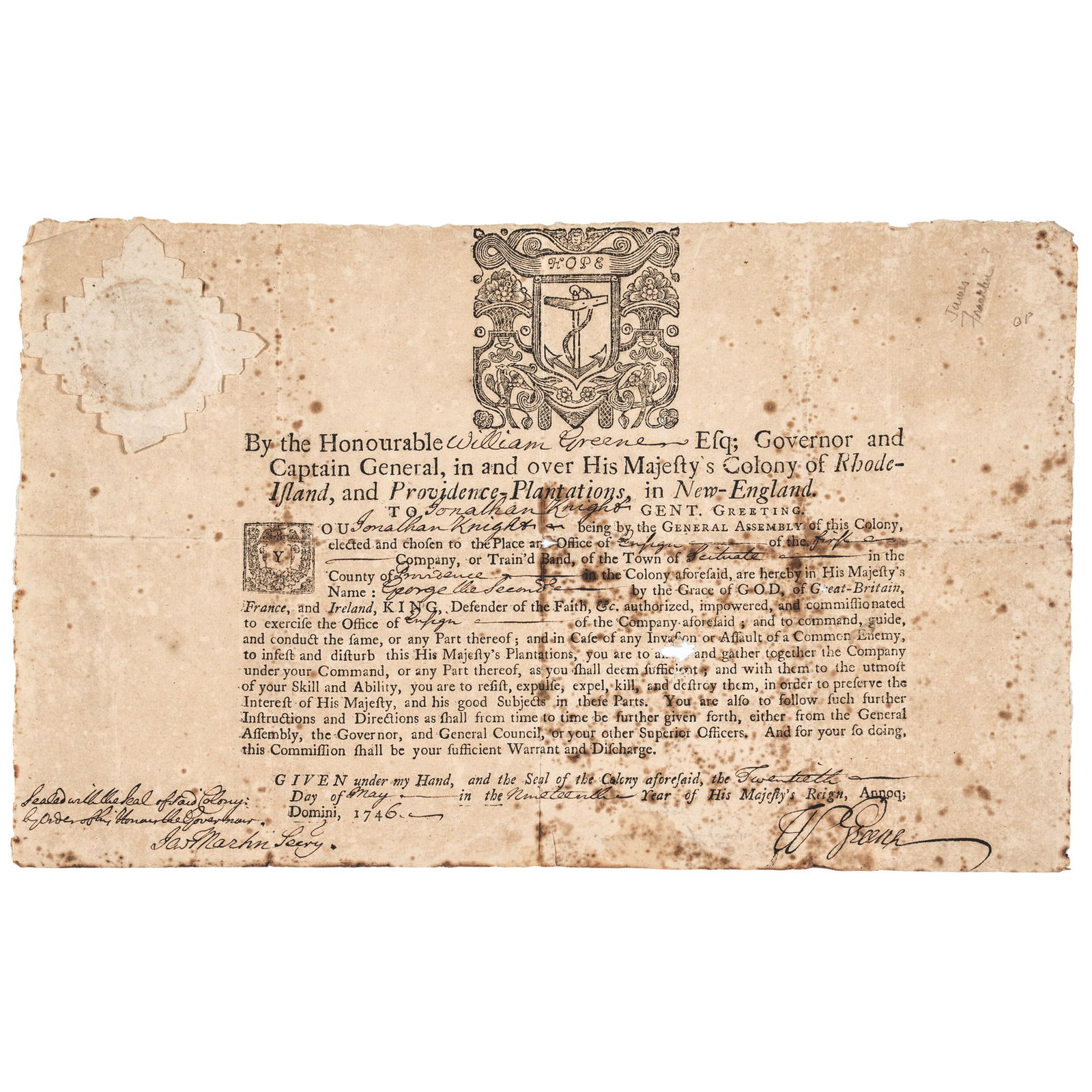 1746 ROYAL GOVERNOR WILLIAM