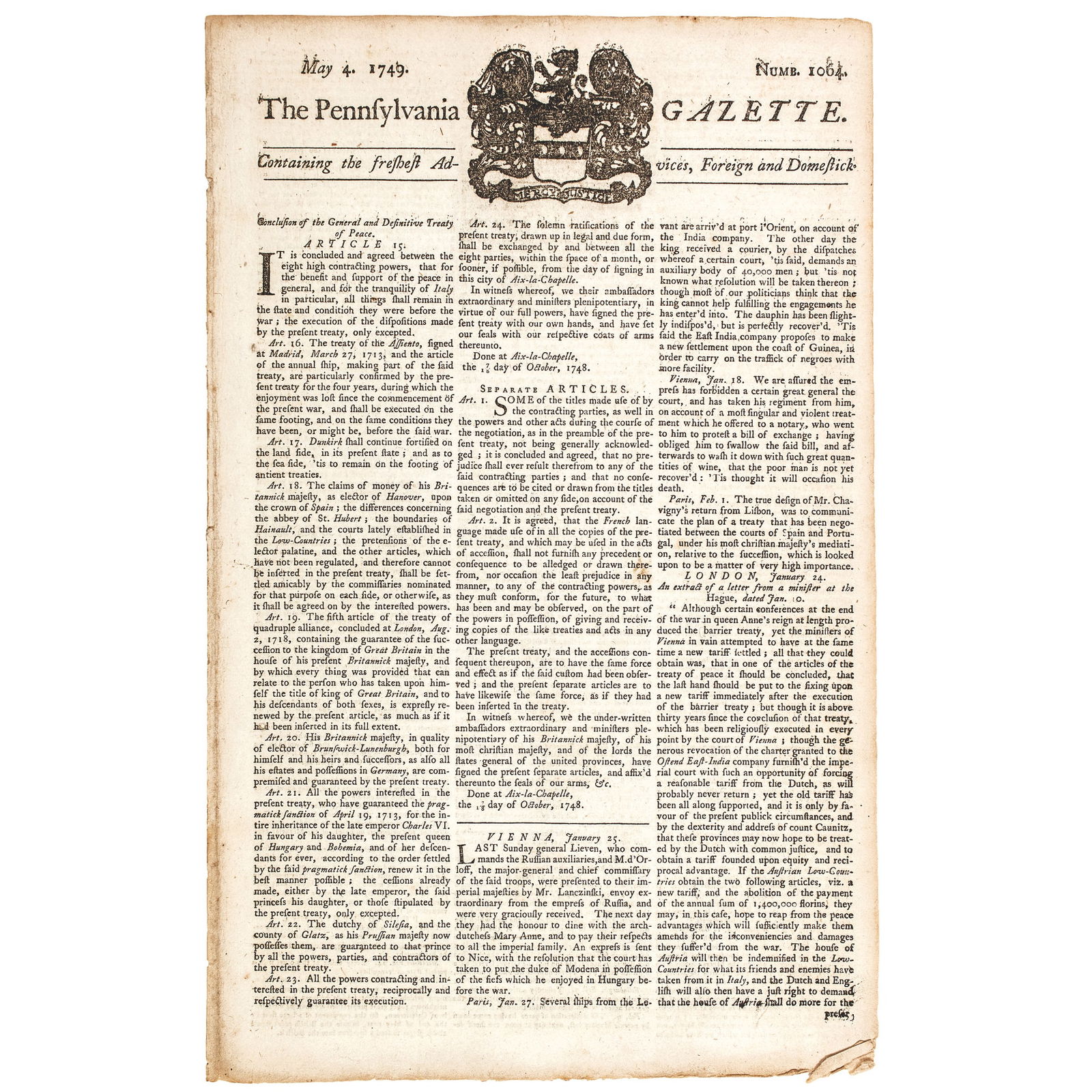 1749 THE PENNSYLVANIA GAZETTE,