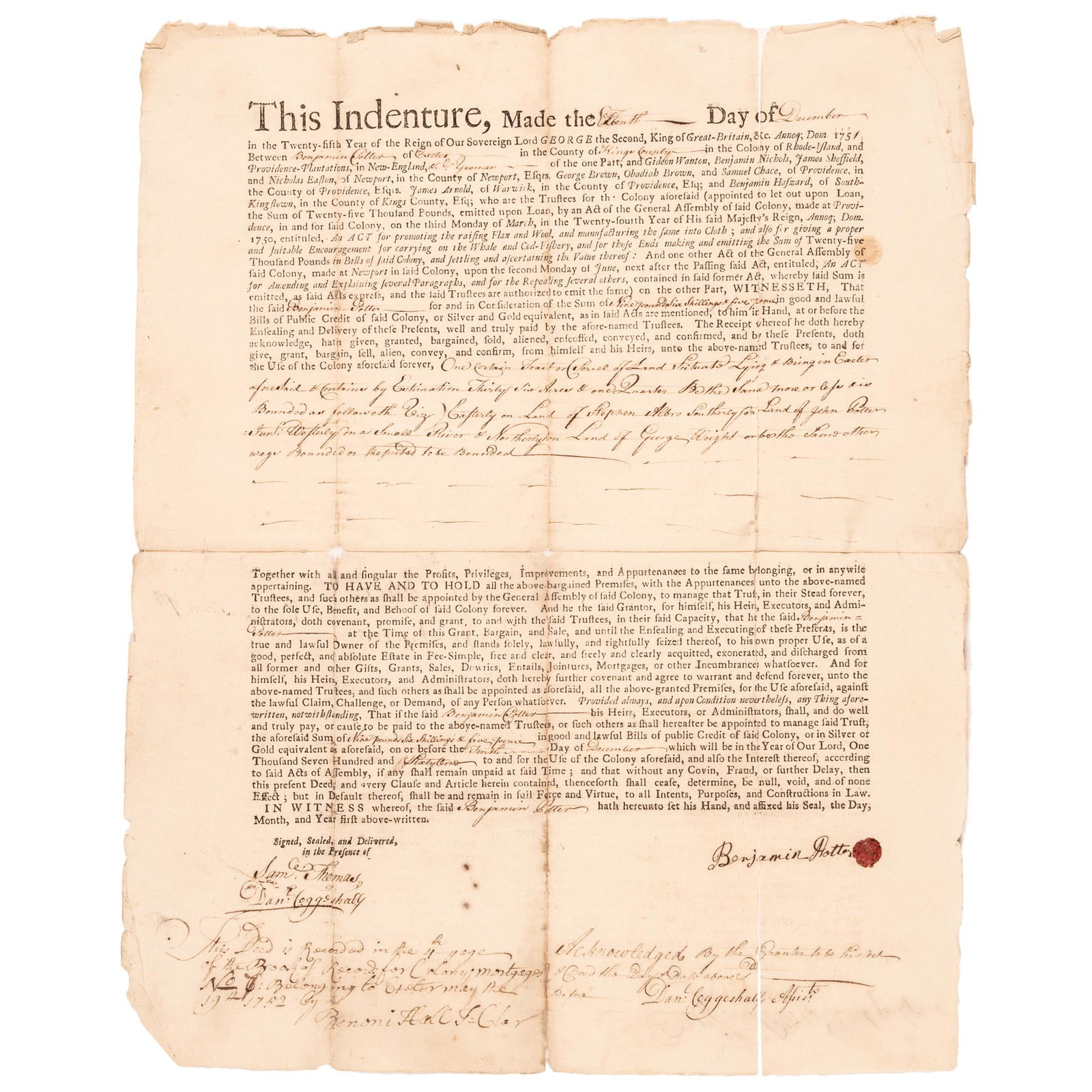 1751 RHODE ISLAND COLONY LAND