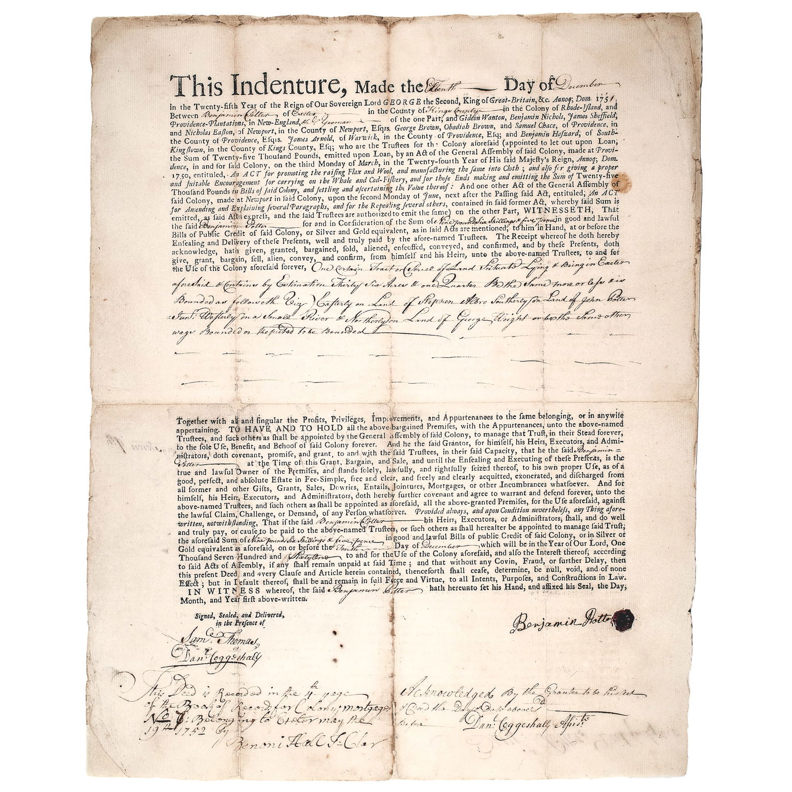 1751 RHODE ISLAND COLONY LAND BANK,