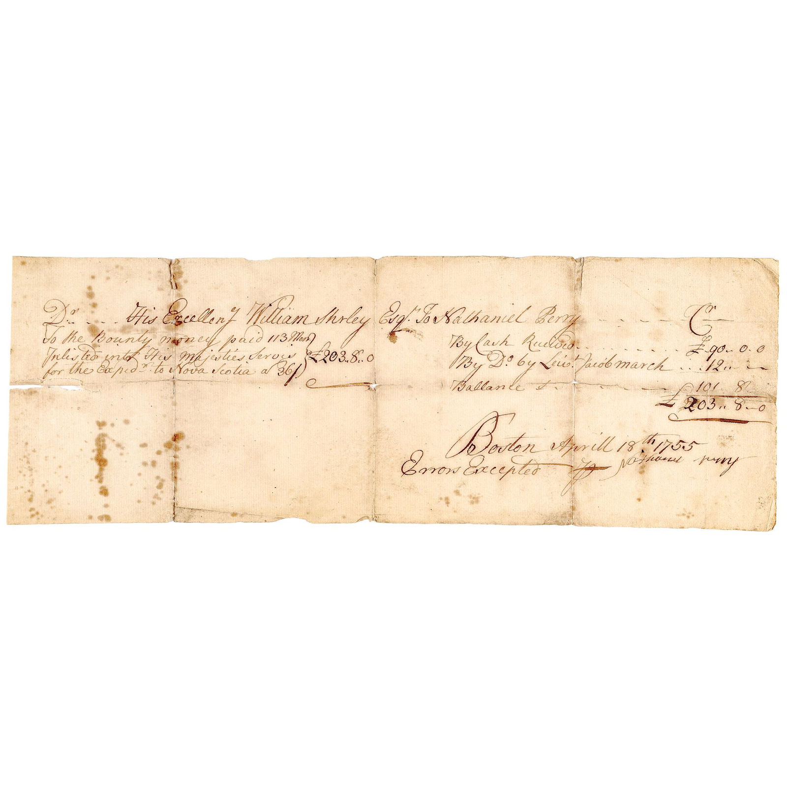 1755 SOLDIERS PAYMENT FOR EXPED'N