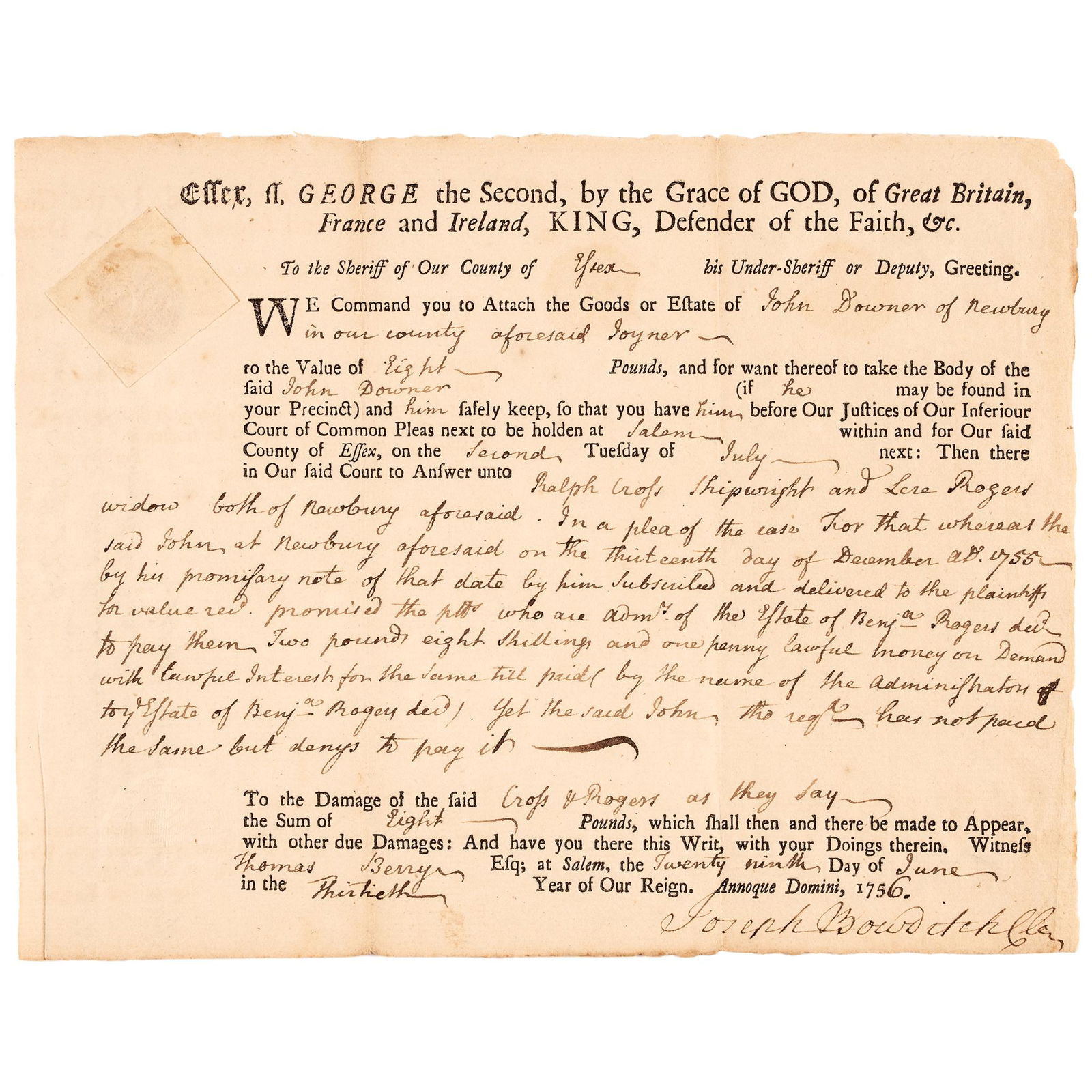 1756 SALEM, MASS. COURT ORDER